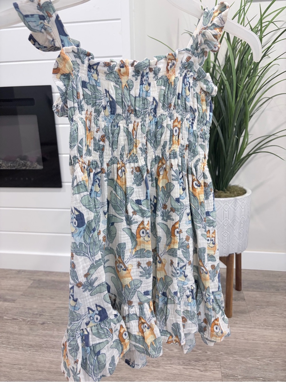 Target Girls' Blue, Green & Tan Fox Print Smocked Skater Dress